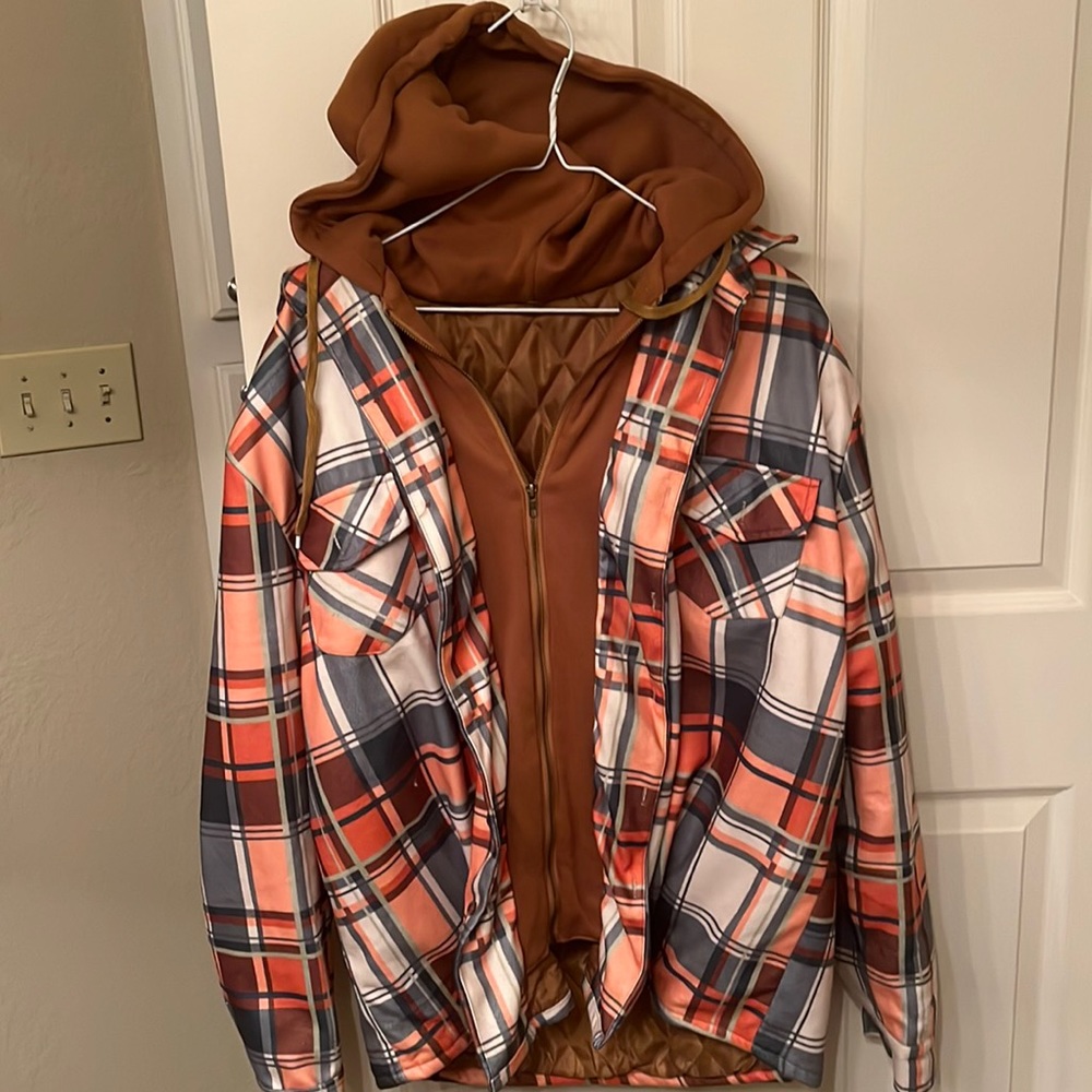 Plaid Design Hooded Jacket